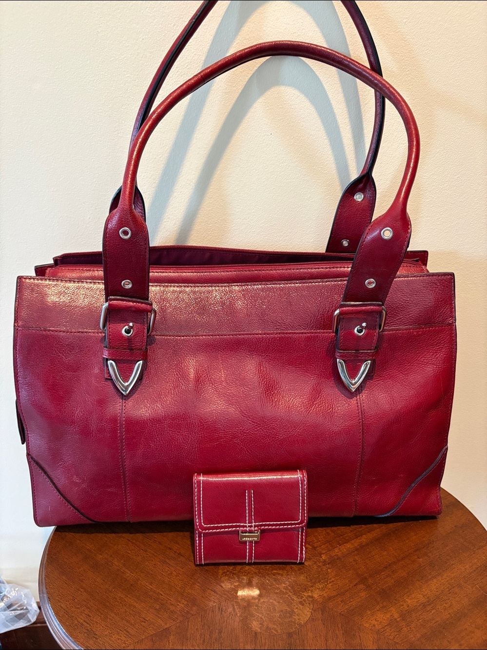 Wilsons Leather computer case business bag tote deep red leather 3 compartme